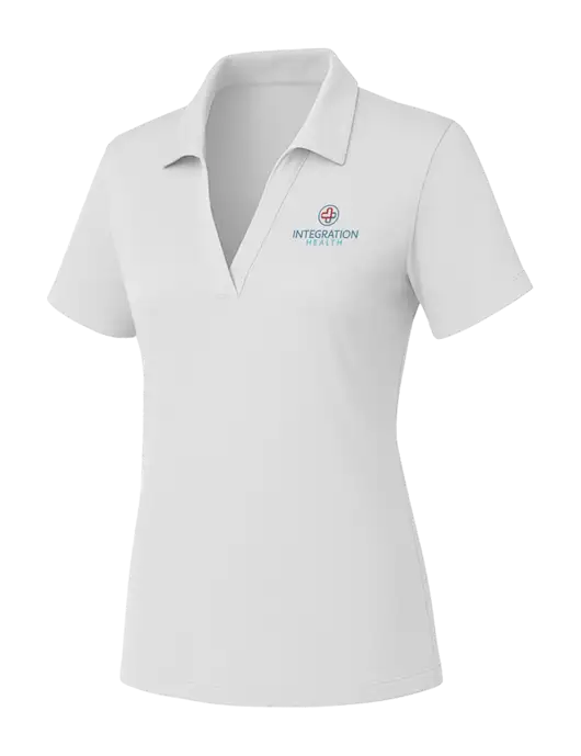 Womens White PosiCharge RacerMesh Polo w/Integration Health Logo