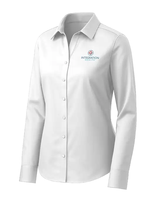 Brooks Brothers Womens White Wrinkle-Free Stretch Pinpoint Shirt w/Integration Health Logo