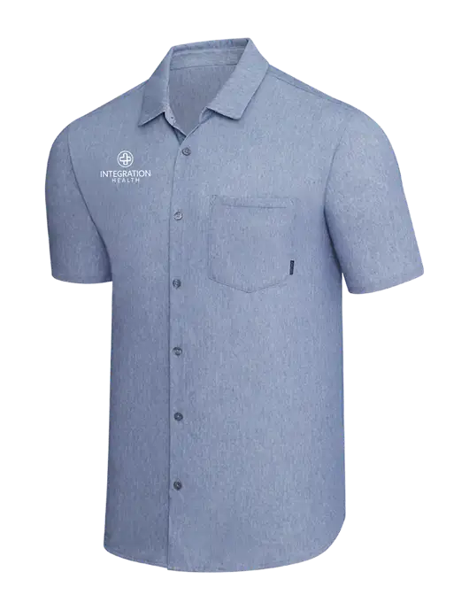 OGIO Slate Blue Heather Extend Short Sleeve Button Up Shirt w/Integration Health Logo
