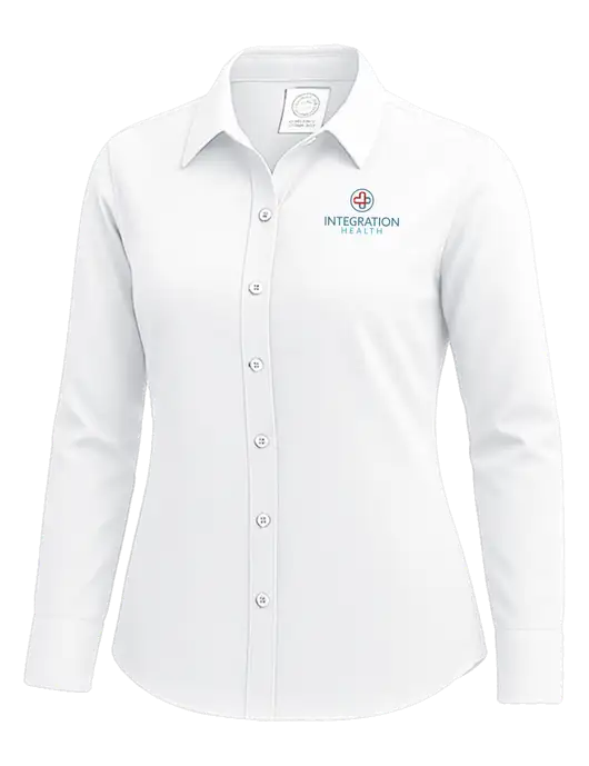 Brooks Brothers Womens White Wrinkle-Free Stretch Nailhead Shirt w/Integration Health Logo