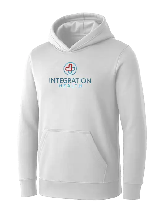 Womens White Core Fleece Pullover Hooded Sweatshirt w/Integration Health Logo