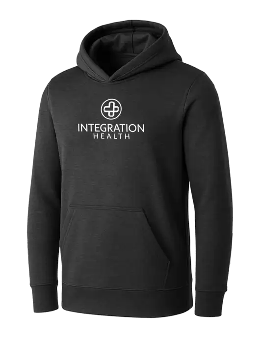 Womens Dark Grey Heather Core Fleece Pullover Hooded Sweatshirt w/Integration Health Logo