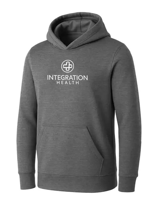 Womens Medium Grey Heather Core Fleece Pullover Hooded Sweatshirt w/Integration Health Logo