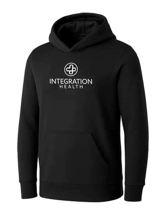 Womens Black Core Fleece Pullover Hooded Sweatshirt w/Integration Health Logo