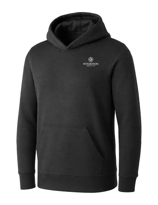 Womens Dark Grey Heather Core Fleece Pullover Hooded Sweatshirt w/Integration Health Logo