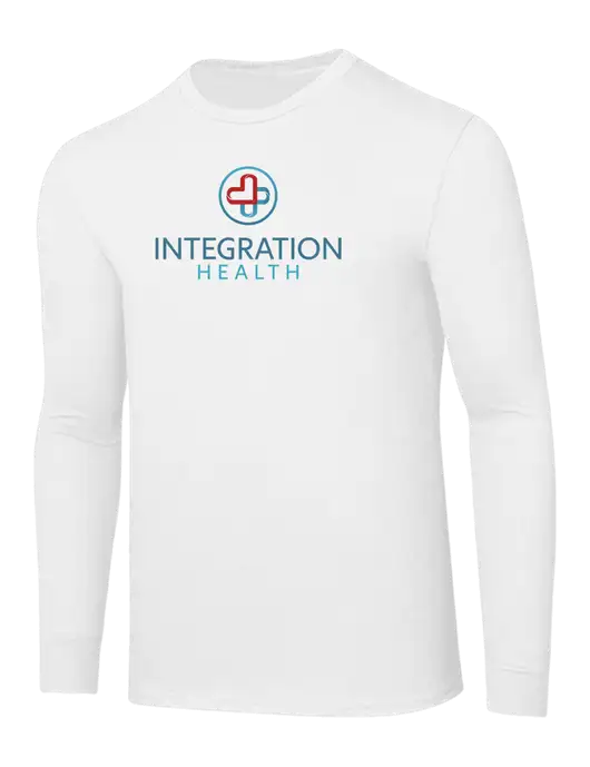 Core Blend White Long Sleeve Tee w/Integration Health Logo