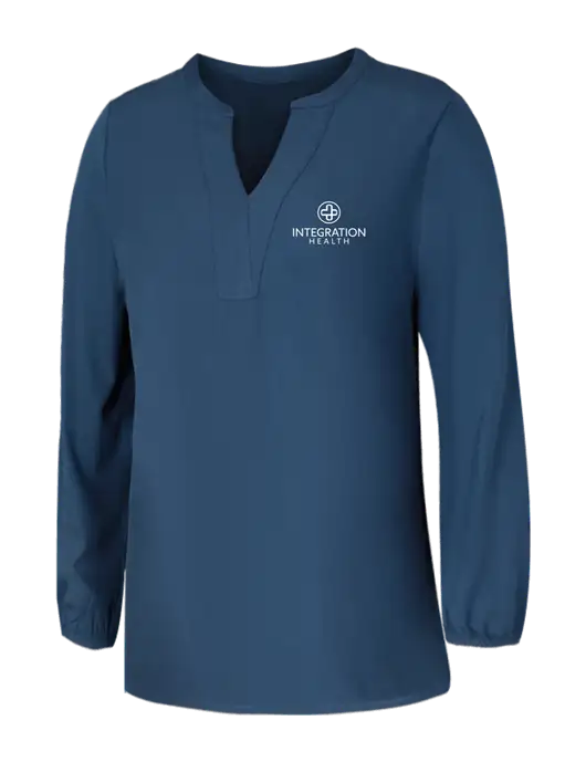 Mercer+Mettle Womens Light Navy Blue Grey Stretch Crepe 3/4 Sleeve Blouse w/Integration Health Logo