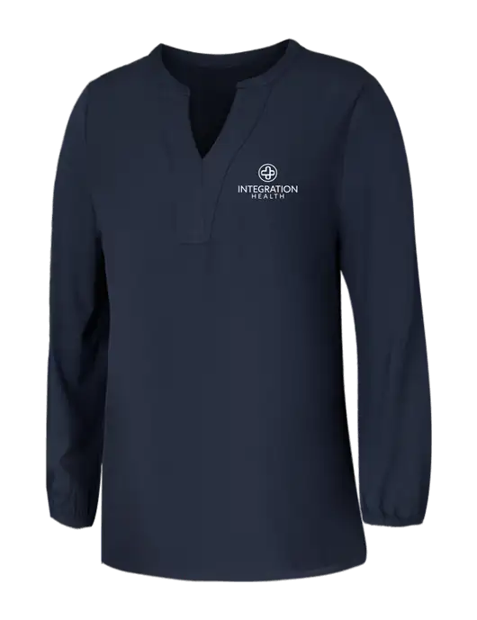 Mercer+Mettle Womens Navy Stretch Crepe 3/4 Sleeve Blouse w/Integration Health Logo