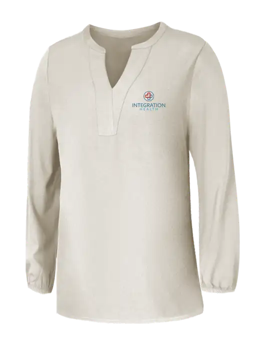 Mercer+Mettle Womens Ivory Stretch Crepe 3/4 Sleeve Blouse w/Integration Health Logo