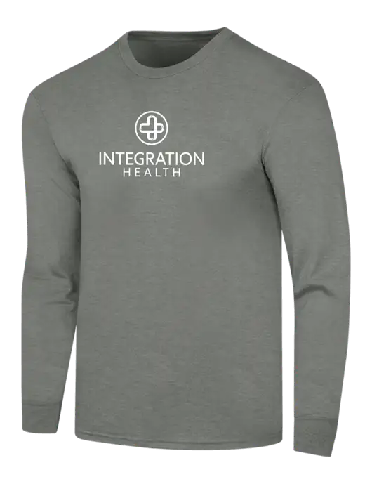 Simply Soft Long Sleeve Heathered Charcoal 4.5 oz, Poly/Combed Ring Spun Cotton T-Shirt w/Integration Health Logo
