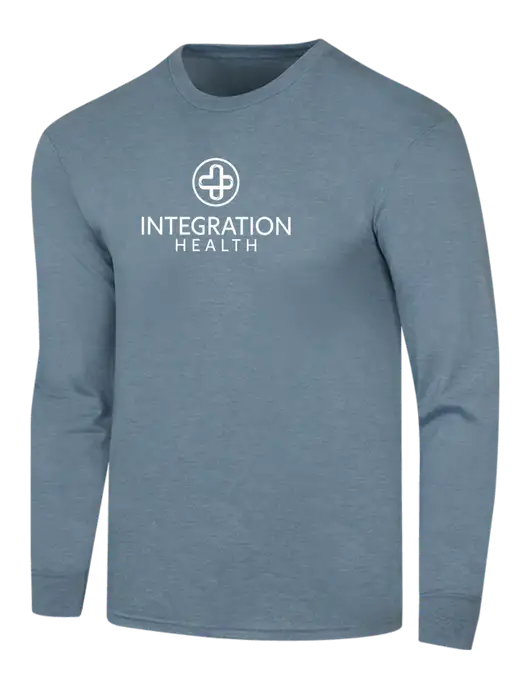 Simply Soft Long Sleeve Slate Blue Heather 4.5 oz, Poly/Combed Ring Spun Cotton T-Shirt w/Integration Health Logo