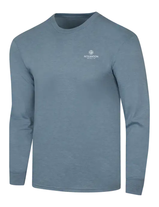 Simply Soft Long Sleeve Slate Blue Heather 4.5 oz, Poly/Combed Ring Spun Cotton T-Shirt w/Integration Health Logo