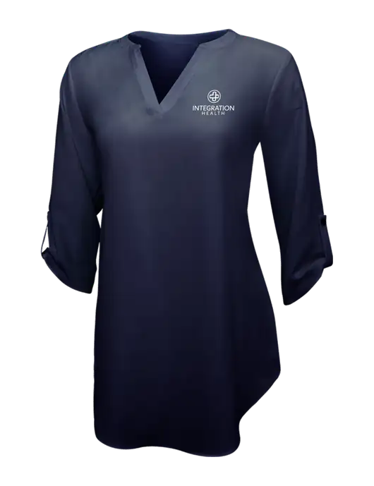 Navy Womens 3/4 Sleeve Tunic Blouse w/Integration Health Logo