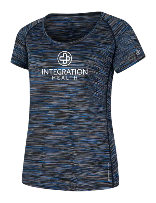 OGIO Womens Black/Royal Space Dye Verge Scoop Neck w/Integration Health Logo