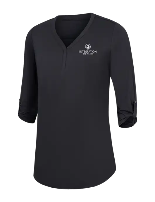 Womens Black City Stretch 3/4-Sleeve Tunic w/Integration Health Logo