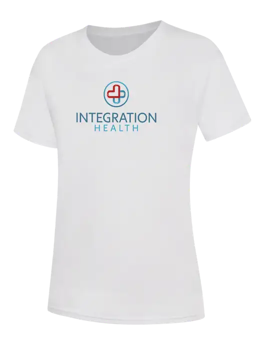 Womens White Core Blend Tee w/Integration Health Logo
