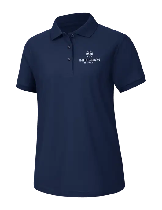 Womens Navy Silk Touch Polo w/Integration Health Logo