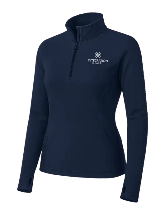 Navy Womens Sport Wick Stretch 1/4 Zip Pullover w/Integration Health Logo