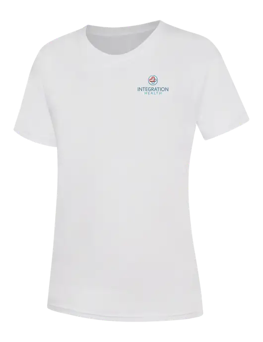 Womens White Core Blend Tee w/Integration Health Logo