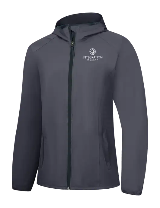 Womens Dark Grey Essential Rain Jacket w/Integration Health Logo