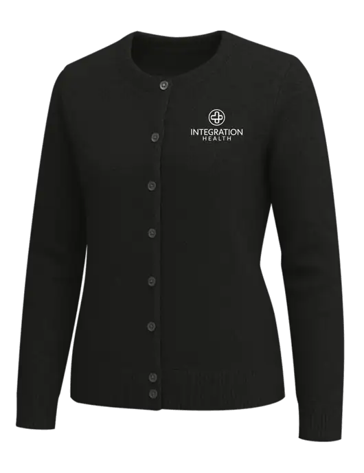 Brooks Brothers Womens Black Washable Merino Cardigan Sweater w/Integration Health Logo