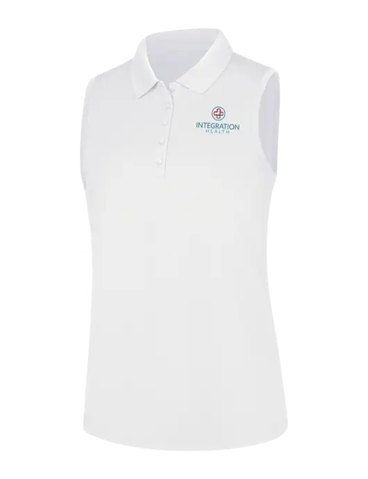 Womens White Dry Zone UV Micro-Mesh Sleeveless Polo w/Integration Health Logo