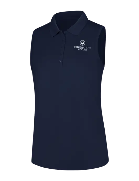 Womens Navy Dry Zone UV Micro-Mesh Sleeveless Polo w/Integration Health Logo