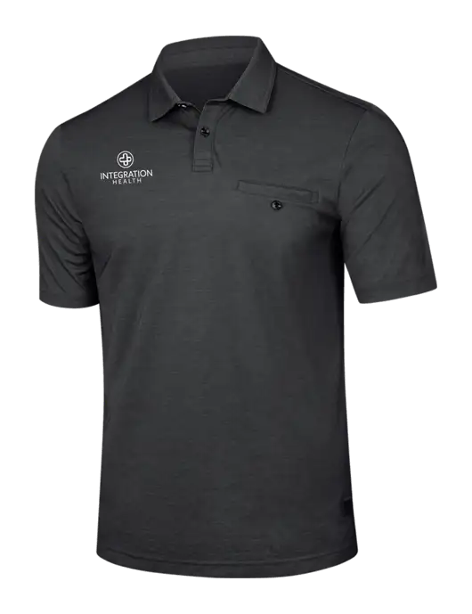 TravisMathew Black Heather Sunsetters Pocket Polo w/Integration Health Logo