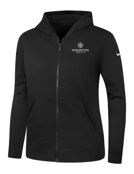 Nike Womens Club Fleece Sleeve Swoosh Full-Zip Black Hoodie w/Integration Health Logo