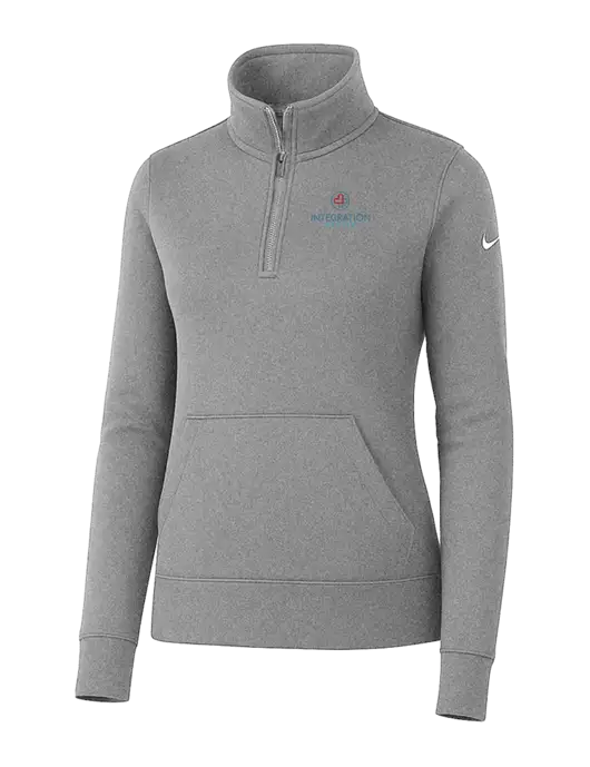 Nike Womens Light Grey Heather Club Fleece Sleeve Swoosh 1/2-Zip w/Integration Health Logo