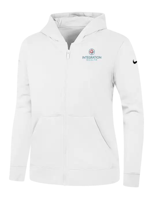 Nike Womens Club Fleece Sleeve Swoosh Full-Zip White Hoodie w/Integration Health Logo