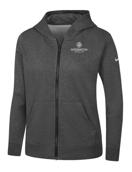 Nike Womens Club Fleece Sleeve Swoosh Full-Zip Charcoal Heather Hoodie w/Integration Health Logo