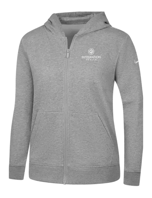 Nike Womens Club Fleece Sleeve Swoosh Full-Zip Dark Grey Heather Hoodie w/Integration Health Logo