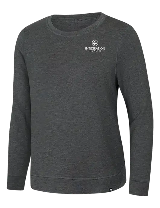 TravisMathew Womens Dark Grey Heather Lightweight Long Weekend Crew w/Integration Health Logo