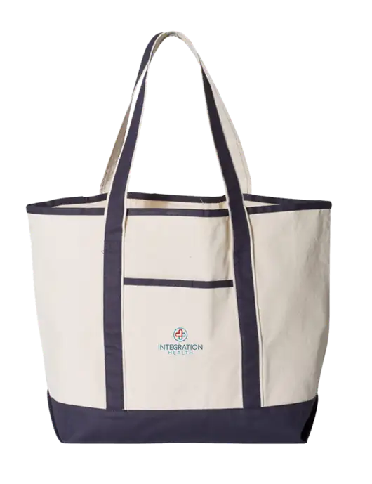 Natural/Navy Large Canvas Deluxe Tote w/Integration Health Logo