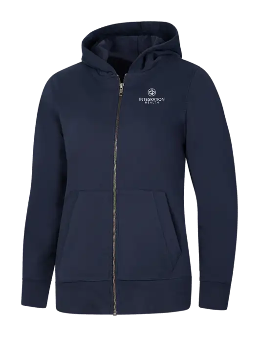Womens Navy Re-Fleece Full-Zip Hoodie w/Integration Health Logo