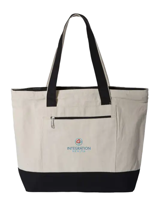 Natural/Black Zippered Tote  w/Integration Health Logo