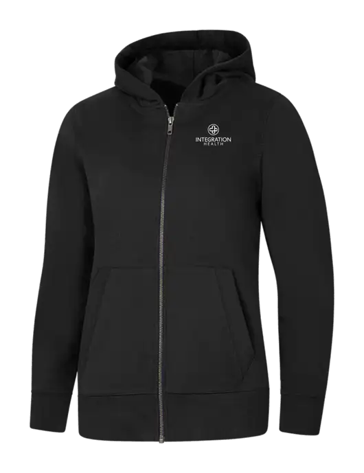 Womens Black Re-Fleece Full-Zip Hoodie w/Integration Health Logo