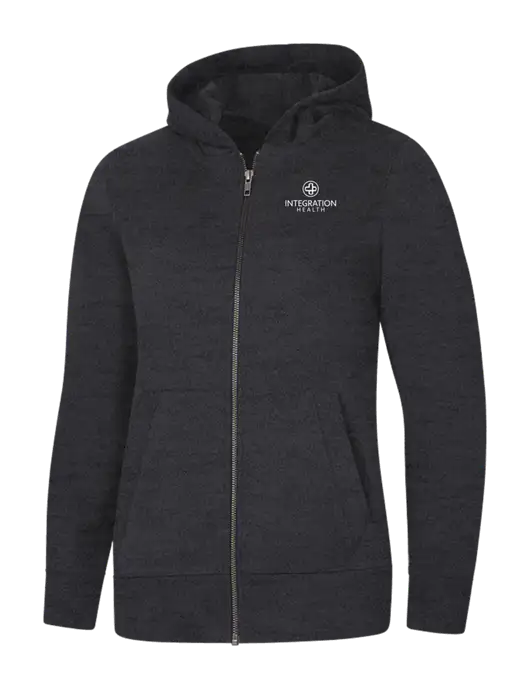 Womens Charcoal Heather Re-Fleece Full-Zip Hoodie w/Integration Health Logo