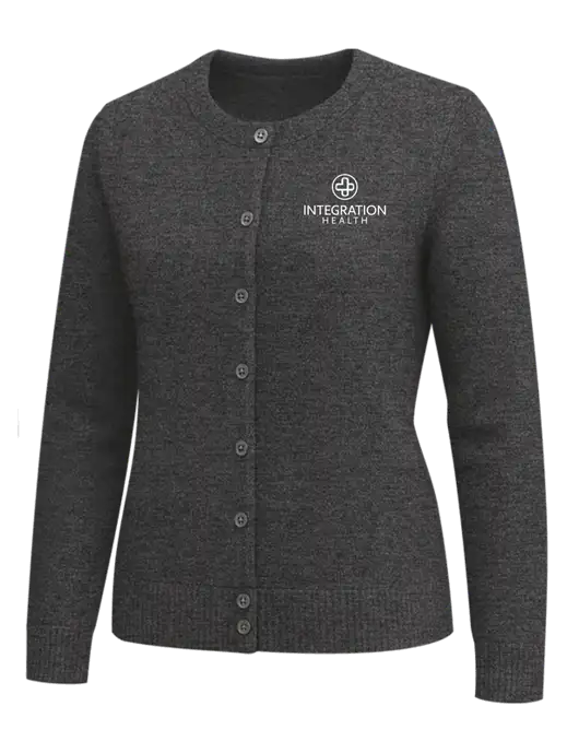 Brooks Brothers Womens Dark Grey Heather Washable Merino Cardigan Sweater w/Integration Health Logo