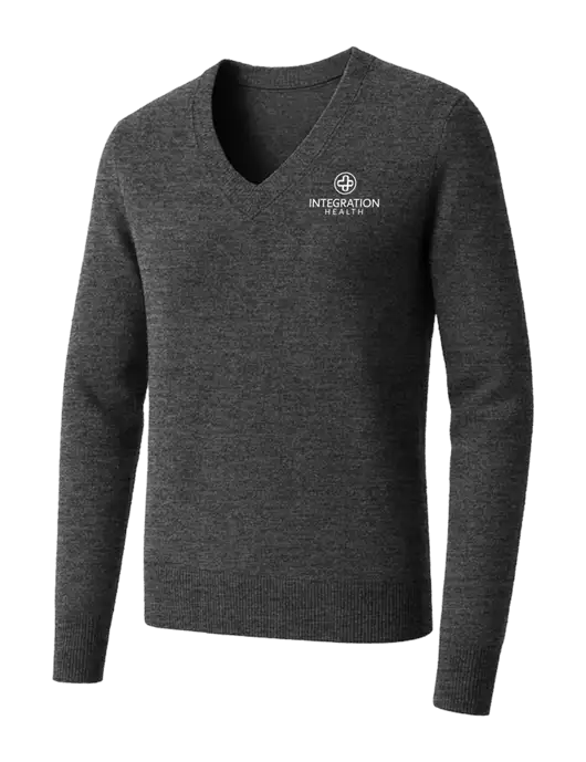 Brooks Brothers Womens Medium Grey Heather Washable Merino V-Neck Sweater w/Integration Health Logo