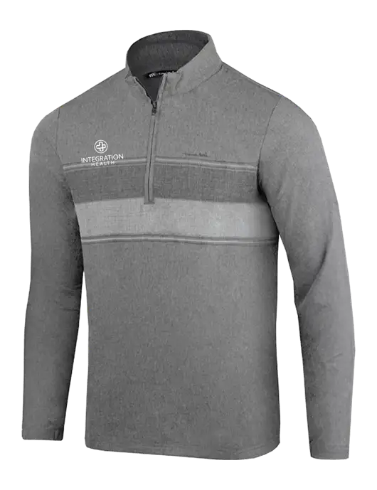 TravisMathew Balboa Chest Stripe Dark Grey Heather Quarter Zip w/Integration Health Logo
