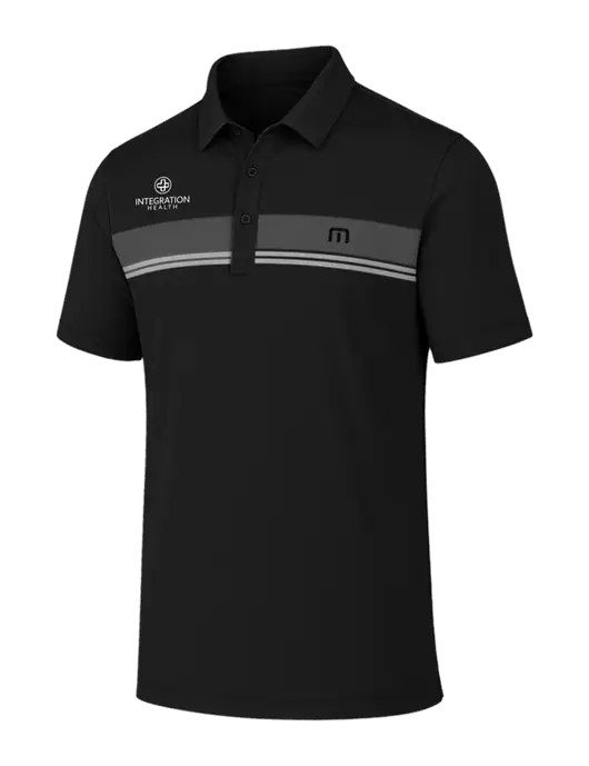 TravisMathew Black Glenview Stripe Polo w/Integration Health Logo