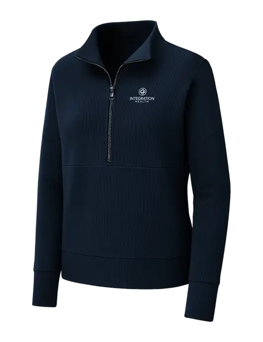 Mercer+Mettle Womens Dark Navy Linear Texture Quarter Zip w/Integration Health Logo