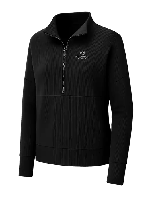 Mercer+Mettle Womens Black Linear Texture Quarter Zip w/Integration Health Logo