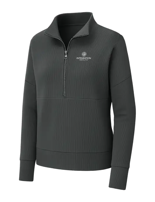 Mercer+Mettle Womens Dark Grey Linear Texture Quarter Zip w/Integration Health Logo