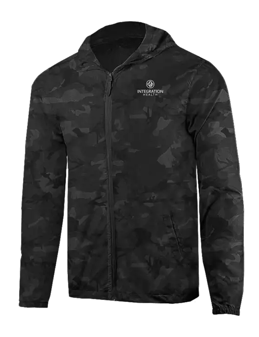 Rainy Day Ultra Lightweight Black Camo Windbreaker Full-Zip Jacket w/Integration Health Logo