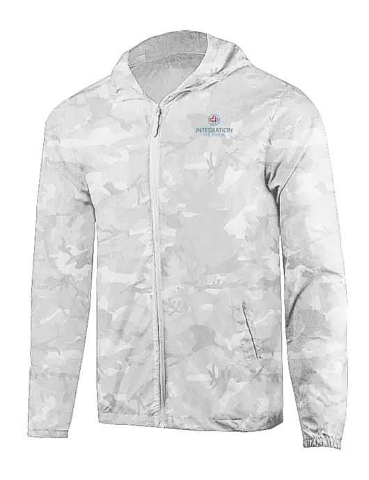 Rainy Day Ultra Lightweight White Camo Windbreaker Full-Zip Jacket w/Integration Health Logo