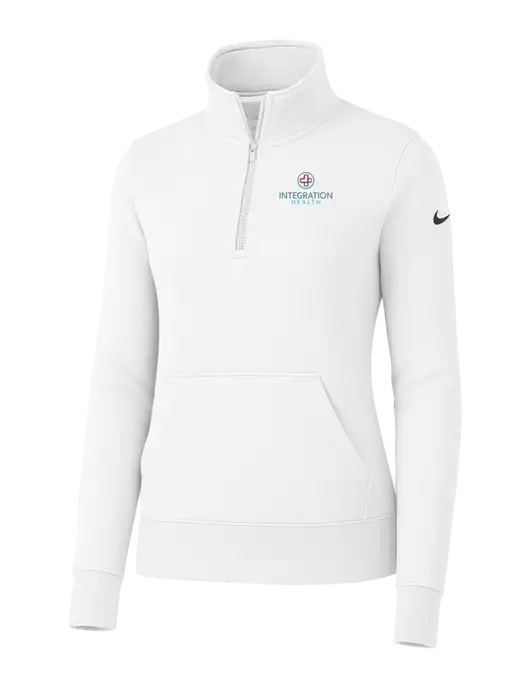 Nike Womens White Club Fleece Sleeve Swoosh 1/2-Zip w/Integration Health Logo