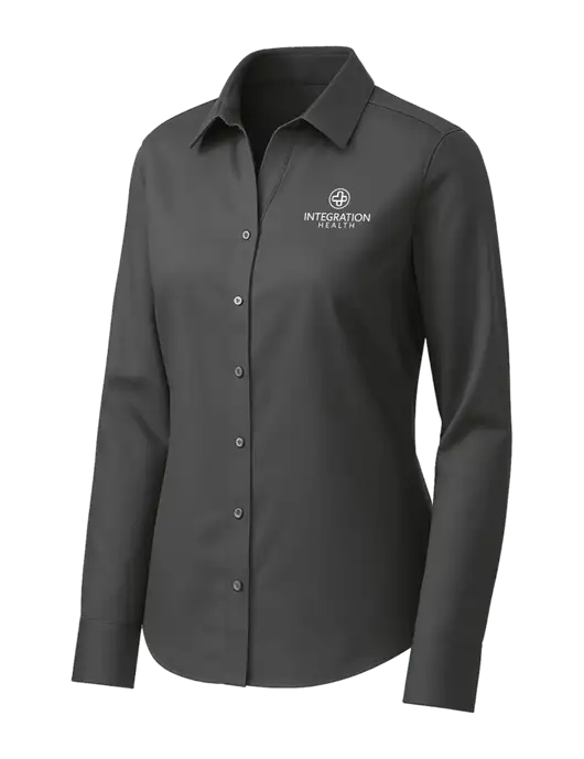 Brooks Brothers Womens Dark Grey Wrinkle-Free Stretch Pinpoint Shirt w/Integration Health Logo